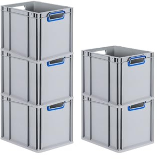 PROREGAL SuperSparSet 5x Eurobox NextGen Color | HxBxT 32x30x40cm | 30 Liter | Griffe blau offen | Glatter Boden | Eurobehälter, Transportbox, Transportbehälter, Stapelbehälter