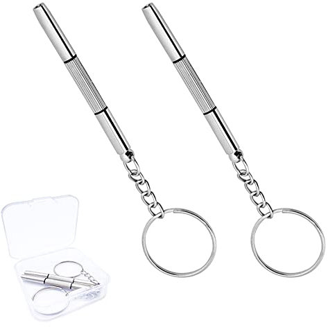 Cacciavite per Occhiali, Portachiavi Mini Cacciavite Multifunzione 3 in 1, Per Occhiali, Gioielleria, Sole, Orologi, 2 Pezzi, d'argento