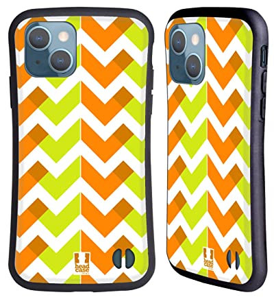Head Case Designs Orange And Lime Green Neon Zigzag Hybrid Case Compatible With Apple iPhone 13
