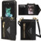 GUVAGI Handyhülle für Samsung Galaxy Z Flip 5 Hülle Case mit Band, Leder Klappbar Klapphülle Flip Case Reißverschluss Stoßfest Schutzhülle Aesthetic Mädchen Handy Hülle mit Kette (Schwarz)
