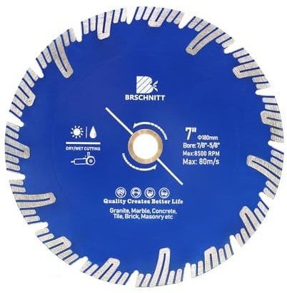 Diamond Turbo Cutting Disc 180mm,BRSCHNITT Diamond Cutting Disc for Granite,Marble,Concrete,Porcelain Tile,Ceramic Tile,Masonry