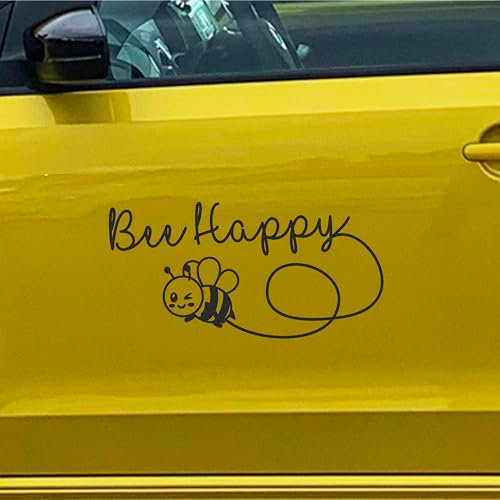 KLEBEKÖNIG Bee Happy 30 x 15cm Aufkleber für das Auto, Motorrad, Heckscheiben Sticker Tuning Autoaufkleber