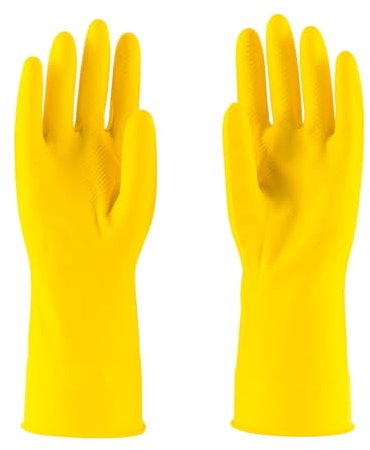 HOMESHOPA Household Rubber Gloves, 1 Pair Yellow Extra Thick Cleaning Washing Up Gloves, Non Slip Kitchen Dishwashing Gloves with Cotton Lining, Soft Flexible Reusable Waterproof Gloves (Medium)