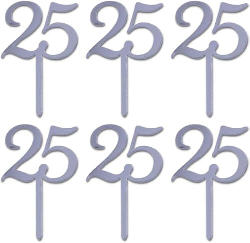 Mini Cake Topper 25 Silber 6 Stück
