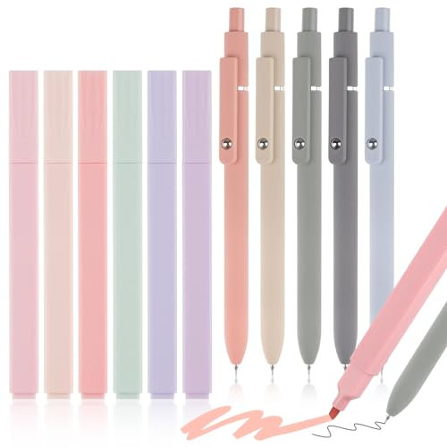 Textmarker Pastell Set 11 Stück, Aesthetic Marker Stifte und Gelschreiber, Highlighter Pen Marker Pastell Assorted Farben, Aesthetic Stifte 0,5mm Feine Spitze Schwarz für Schule und Bürobedarf
