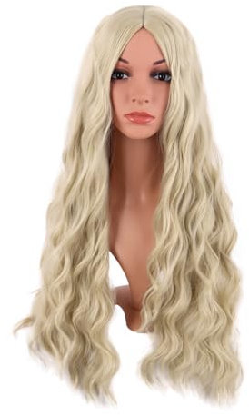 MapofBeauty 28 Zoll/70 cm Long Wavy Middle Part with No Bangs Synthetic Fiber Curly Fashion Women Party Cosplay Wig (Gold)