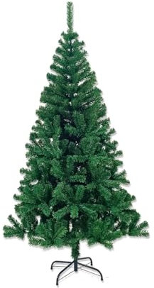 O91 - Árbol de Navidad Artificial Québec 150cm, Soporte de Pie Plegable, 400 Ramas Tupidas, Frondoso, 150cm de Altura, Estilo Tradicional, Forma de Abeto, Decoración Navideña, Color Verde Natural