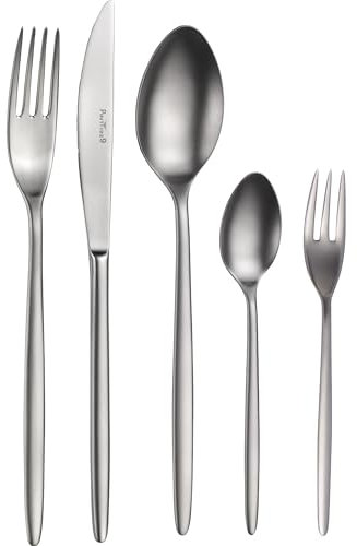 Pintinox Olivia Mystique 30-teiliges Besteckset Tafelbesteckset Servierbesteck aus Edelstahl - satiniert - moderne längliche, runde Form Für 6 Personen