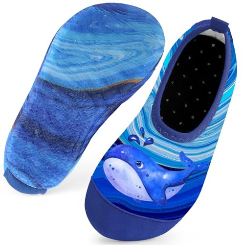 Kinder Badeschuhe Schwimmschuhe Wasserschuhe Jungen Baby Strandschuhe Aquaschuhe Schnell Trocknend für Beach Pool(Wale Blau22/23)