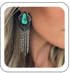 Wendalern Boho Lange Türkis Ohrringe - Ethnische Geometrische Quaste Mit Silber Metall Fransen für Prom Hochzeit - Aussage Schmuck für Frauen Mädchen