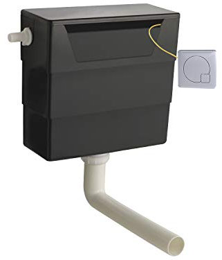 Balterley Concealed Cistern with Dual Flush, Water Saving Side Inlet Concealed Toilet Cistern & Square Flush Plate for Back to Wall & Wall Hung Toilets - 303x136x334mm (Chrome/Black)