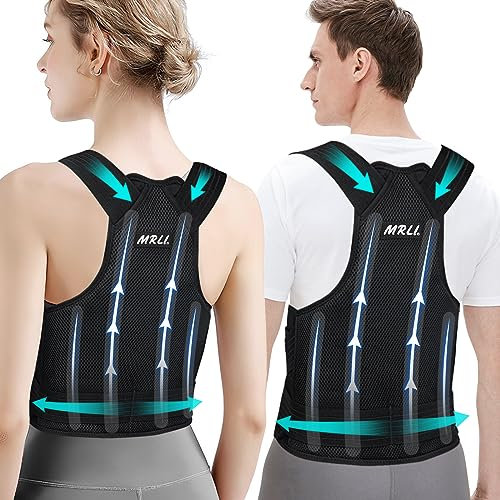 MRLI Corrector Postura Espalda Para Mujer: Hombres Espalda Recta Corrección Postural - Entrenador Lumbares Recto Transpirable y Ajustable invisible Negro S