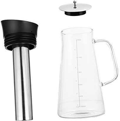 Cabilock 1 Pc Jarra De Filtro Beber Cafetera Fria Jarra De Té Helado Cafetera De Acero Inoxidable Manual Tetera Suelta Bebida De Leche Filtro De Cerveza Fría Jarra De Cristal Vidrio Café