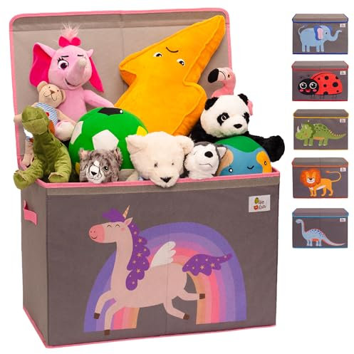 OLIVE&OSCAR 80L Large Toy Box | Toy Storage | Baby Toy Box Storage with Lid & Handles | Suitable for All Children, Boys, Girls,Toddlers | Pink Unicorn | L60cmW33cmH40cm