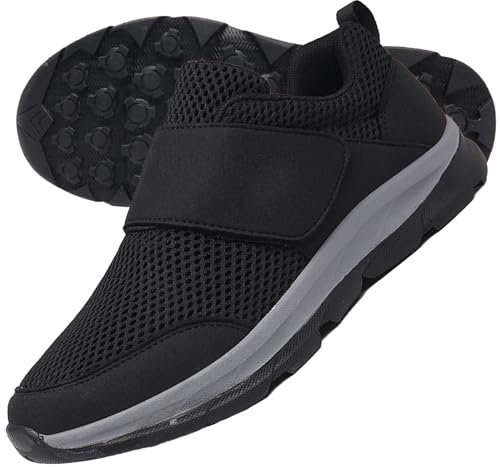 AEHO Scarpe Slip-on Fashion da Donna Scarpe per Diabetici vestibilità Extra Larga Scarpe in Pelle Casual Scarpe da Passeggio Scarpe Pianta Larga per Piedi Gonfi Artrite Edema Gonfio,Nero,43/265mm