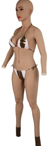 JYACANS Realistico body in silicone maschera femminile tette finte e coppa crossdresser tuta da uomo a donna cosplay transgender (02,Silicone)