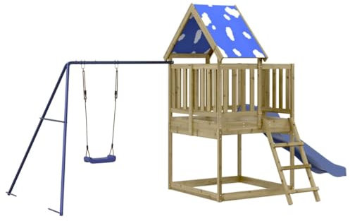 vidaXL Spielturm, Klettergerüst mit Rutsche Schaukel Leiter, Kinder Kletterturm Spiel-Zubehör für Garten, Holz Spielplatz Spielhaus, Kiefernholz Imprägniert