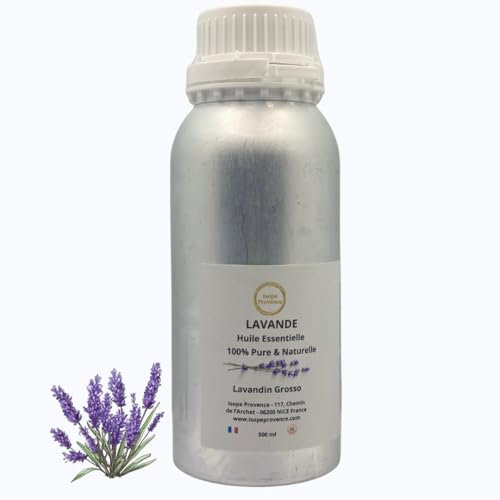 Isope Provence Huile Essentielle Lavandin Grosso 500 ml – 100% pure & naturelle – Diffuseur, Aromathérapie, Relaxation, Sommeil, Bien-être – Direct Producteur Drôme Provençale
