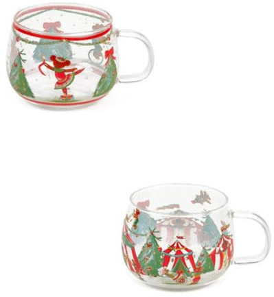 Nuvole di Stoffa Tazza natalizia da latte in vetro borosilicato con manico Bear Wonderland 300 ml 2 varianti (1pz) A