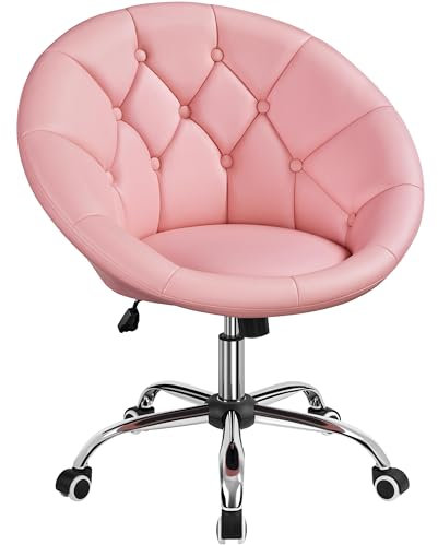 Yaheetech Sedia da Scrivania Ufficio Imbottita in Finta Pelle Poltroncina Reclinabile con Ruote Girevole Regolabile in Altezza Portata 136 kg per Studio, Camera da Letto, Ufficio Rosa