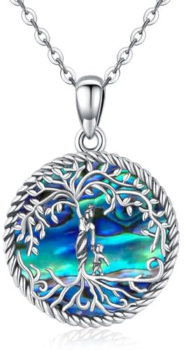 Collier Mère et Enfant en Argent Sterling 925 pour Femme, Pendentif Mère Fille, Collier Arbre de Vie avec Coquillage Abalone Bijoux Fête des Mères Cadeaux pour Maman Sœur