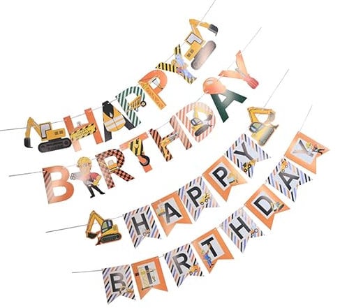 MUSISALY 2 Stück Kreative Bauteam-auto-geburtstagsflaggen Hängende Dekorationen Für Kindergeburtstage