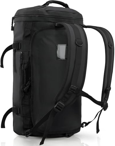 Haimont 45L Duffle Wasserdichte Sporttasche Reisetasche für Damen und Herren, Sportrucksack mit Schuhfach Umwandelbar into Gym, Fitness, Schwarz