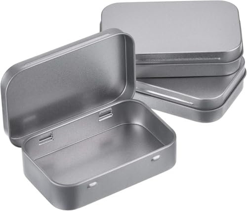 Mu Mianhua 3Pack Silver Metal Rectangular Hinged Tins Containers Basic Necessities Mini Portable Box Storage Kit Gift Card Holders Set for DIY Use, Home Organizer