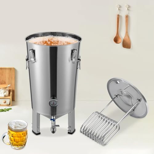 ieLsngai Machine de brassage de bière en acier inoxydable 32 l, fermenteur de seau de brassage, réservoir de fermentation avec refroidisseur pour le brassage domestique, récipient de fermentation