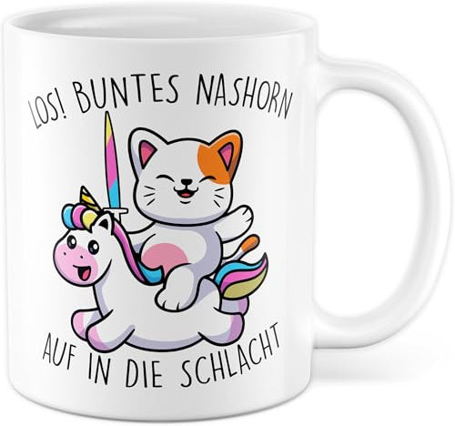 Tasse Licorne avec inscription humoristique Cadeau Aller ! Rhinocéros coloré - sur la bataille Tasse à café chat petite amie fille femme idée cadeau collègue éducatrice arc-en-ciel humour tasse à café