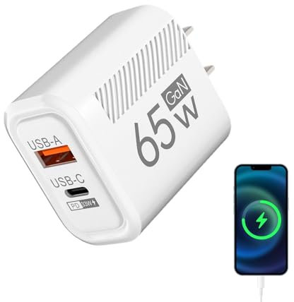 Cargador USB C - 65W 2 PuertoCarga Rapida Cargador | Movil Cargador | USB C USB-A Rapido PD Adaptador | Cargador Phone Carga Rapida | Adaptador De Cargador Múltiple