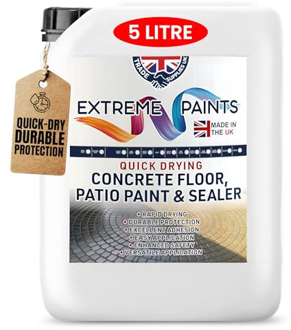 TRADE SUPPLIES UK - Extreme Quick Drying Concrete Floor, Patio Paint & Sealer with Anti Slip - Water Based, Durable & long Lasting - Industrial & Domestic Spaces - Mid Grey, 5L