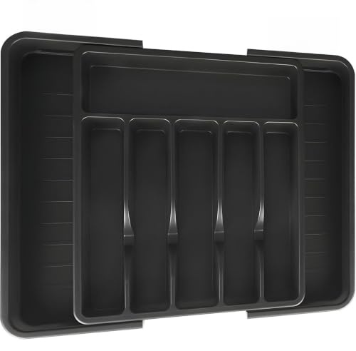 Hi Nature™ Portaposate da Cucina Estensibile con 8 Scomparti | Organizzatore per Posate da Cassetto in Plastica Nero | Portaposate per Ristorante e Casa, Porta Posate Estensibile Cucina Cassetto