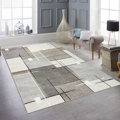 Teppich-Traum Teppich Wohnzimmerteppich Esstischteppich strapazierfähig elegant geometrisches Muster in dezenten Creme- und Grautönen 120 x 160 cm