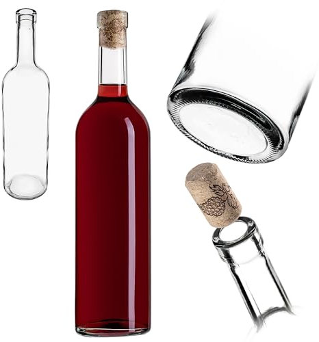 KADAX Weinflaschen 750ml, 1 Stück, leere Glasflaschen mit Korken für Wein, Liköre und Spirituosen, Flaschen zum Befüllen, Likörflaschen aus Glas (Transparent)