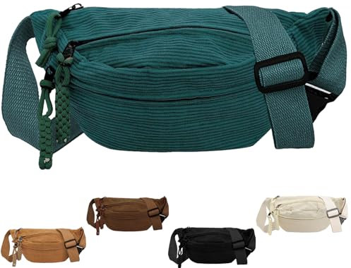 XIEXIESHER Bauchtasche Damen, Bauchtasche Damen Cord, Bum Bags, Hip Bag, Gürteltasche, Cord Brusttasche, Sport Hüfttaschen für Damens Herren Outdoor Reise Laufen Schule(Malachitgrün)