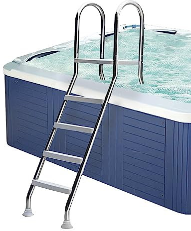 Errzom Escalera de Seguridad Antideslizante para Piscina de 4 Peldaños, Escalera de 135 cm para Piscinas Elevadas con Plataforma Grande, Escalones de Entrada/Salida de Piscina Carga 250kg