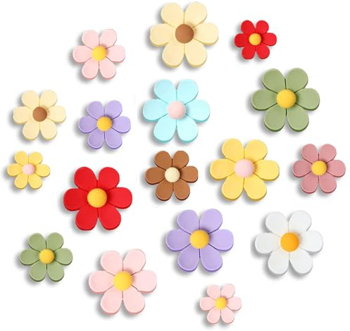 Calkkrer 30 Pieces 3D Flower Fridge Magnets, 10 Colours, Large, Medium and Small Magnets, Colourful Strong Magnets for Kitchen and Office, for Decoration and Organisation