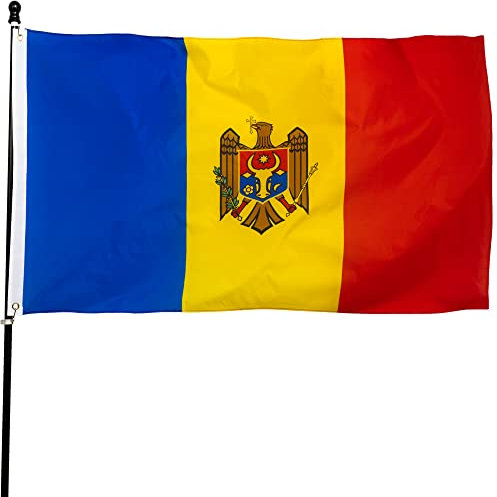 DANF - Bandiera della Moldavia in poliestere spesso 0,9 x 1,5 m, resistente allo sbiadimento, occhielli in ottone, testata in tela, bandiera nazionale della Repubblica di Moldavia, con 9 x 1,5 m