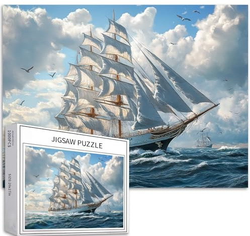 Antikes Segelschiff-Puzzle, 1000-teiliges Puzzle für Erwachsene, Vögel, die um die Szene fliegen, Kunst-Puzzle, bunte DIY-Puzzles für Heimdekoration, Geschenke, Familienpuzzle, perfekt für Spielabende