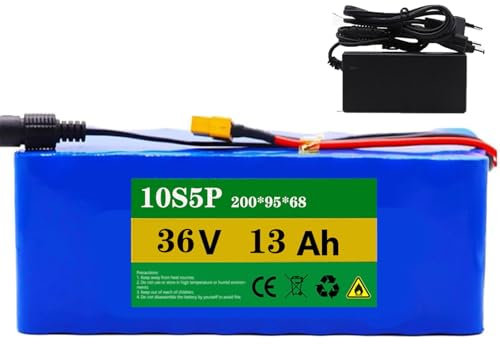 Batteria Agli Ioni Di Litio 36V, Batteria Per Bici Elettrica 36V 13Ah 10S5P Con Caricabatteria, Adatta Per Motori Per Bici Elettriche 250W 350W 500W Batteria Per Scooter Elettrico 36V 13Ah,XT60