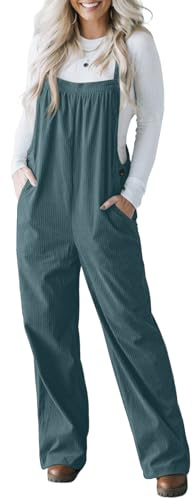IWOLLENCE Corduroy Dungarees Women Adjustable Strap Overalls Bib and Brace Jumpsuit for Women UK Ladies Corduroy Jumpsuits with Side Buttons and 4 Pockets (Cyan, S)