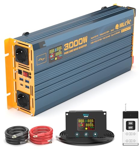 HLCJC Spannungswandler 3000W24V Reiner Sinus- Wechselrichter 24V auf 230V