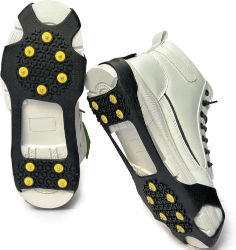 Anti-Rutsch Schuhspikes, Grödel Steigeisen für Bergschuhe mit 10 Zähne, Wanderschuhe und Stiefel – Perfekte Eisspikes für Schnee, EIS, Winter Outdoor, Trekking, schwarz