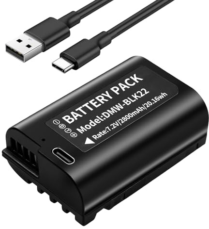 HUAENG 2580mAh USB-C DMW-BLK22 Batterie pour appareils photo Panasonic Lumix DC-S5, DC-S5IIX, DC-S5II, DC-S5IIX, GH5 II, GH6, S5II, S5M2, GH5M2, Charge rapide en 3 heures via USB-C Charge rapide