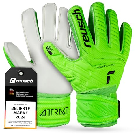 Reusch Torwarthandschuhe Kinder | Fingerschutz | zuverlässiger Grip | atmungsaktiv, für Training & Spiel, geeignet für Kunstrasen & Naturrasen, Größe 4-8, Attrakt Grip Finger Support Junior
