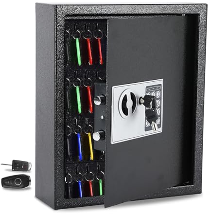 Coffre-fort à clés avec serrure électronique pour 40 clés, armoire à clés numérique avec code, boîtier en acier robuste avec revêtement en poudre, montage mural pour bureau ou maison, avec 40