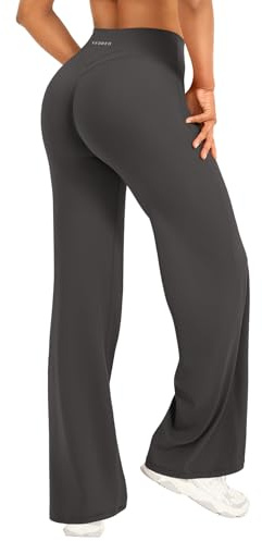 YEOREO Straight Leggings Damen Invisible Scrunch Hohe Taille Gym Pants No Front Seam Weitem Bein Yoga Hose Blickdicht Elastische Flared Leggings Soft Nahtlose Sport Schlaghose