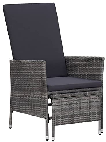 IBUQDDV Garten-Liegestuhl mit Auflagen Poly Rattan Grau inklusive Fußstütze und Verstellbarer Rückenlehne für den Außenbereich, strapazierfähiges PE-Rattan und Robustes Stahlgestell,