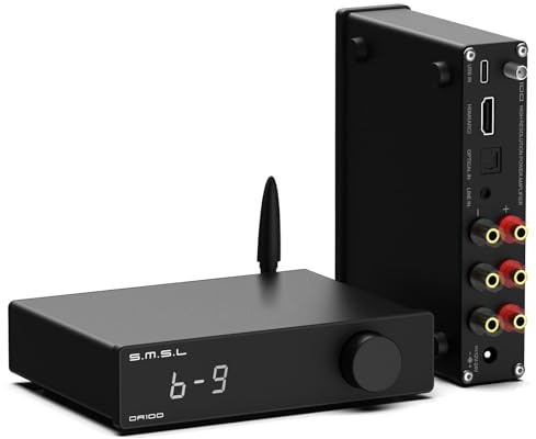 SMSL DA100 Power Amplifier 100W TI TAS5827 *2 Class D Amplifier Stereo Amp | High/Low-Pass, 2.1 Subwoofer, Bluetooth 5.3, Electronic Volume Control, EQ Adjustment, BT/USB/HDMI(ARC)/Optical/Line input